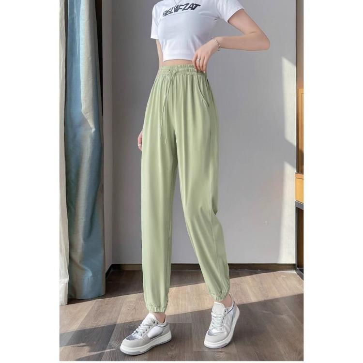 Womens Quick Dry Sports Pants Summer High Waist Cooling Ice Silk Breathable Casual Trousers