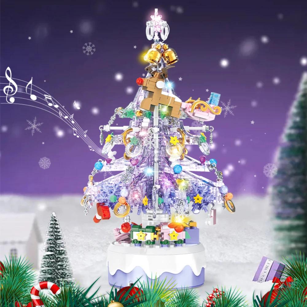 738 STÜCKE Lila Weihnachtsbaum Spieluhr Block mit Lichtern und Spielzeug Erwachsene Kind Wohnkultur Weihnachten Geburtstagsgeschenk