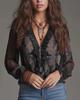 European Deep V-neck Paisley Ruffle Chiffon Blouse for Women