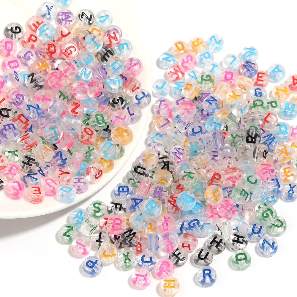 100pcs 7mm Colored Acrylic Alphabet Beads Mixed A-Z Letter Flat Round Loose Beads For Jewelry Making DIY Charm Bracelet Necklace
