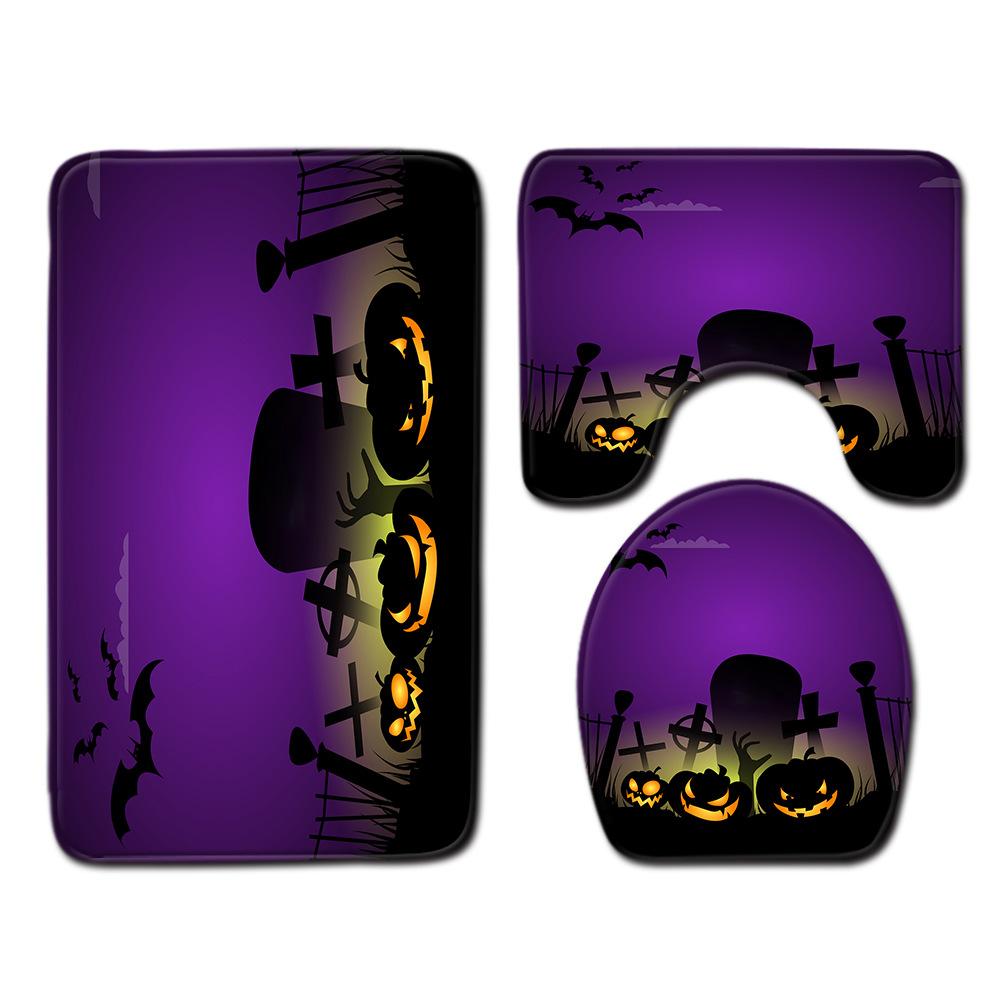Halloween Shower Curtain Floor Mat Combination Four-Piece Set Bathroom Toilet Carpet Shower Room Foot Mat