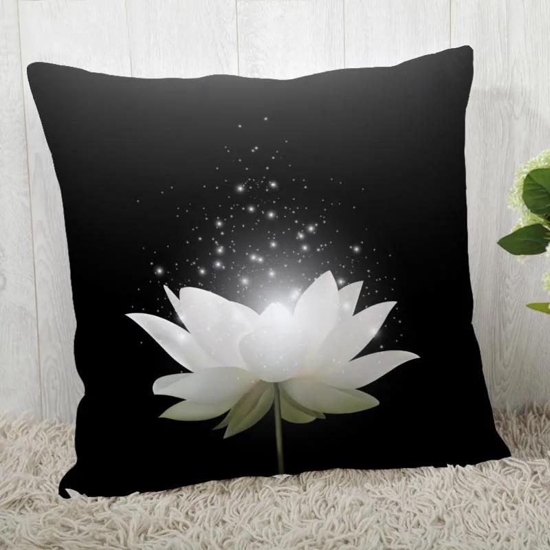 New Lotus Pillow Cover Bedroom Home Office Decorative Flowers Pillowcase Square Zipper Pillow Cases Satin Soft No Fade