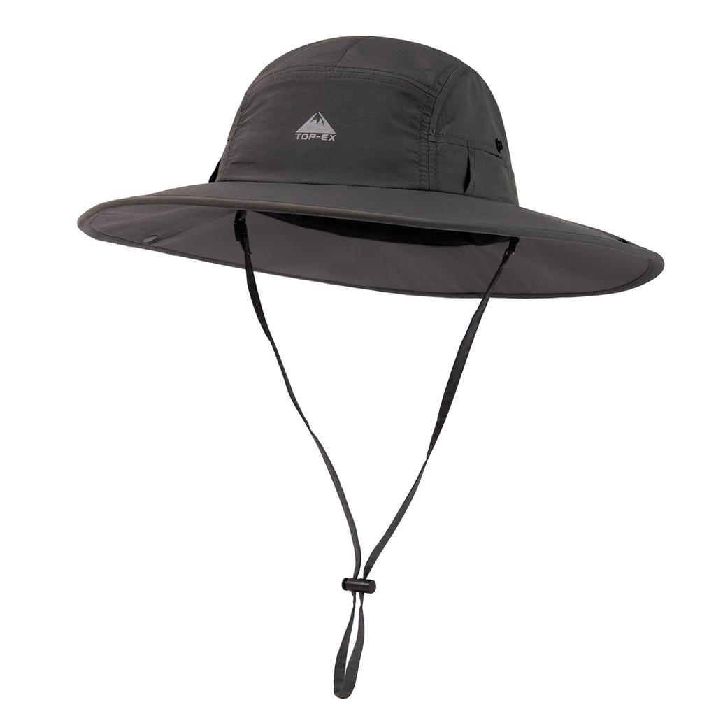 Large size safari adventure foldable boonie fishing UV military sun hat with neck removable chin wide UV mountain hiking gray [TOP-EX] women's hat,