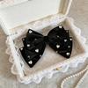 Elegant French Bow Rhinestone Hair Clip For Women Black Adorned Hairpin With Large Statement Bow Sparkling Hair Accessories