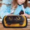 1pc Double Layer Flip Pencil Case - Little Black Cat On Yellow, Large Capacity, Portable Polyester Pen Storage Bag with Zipper Closure, Ideal for Scho