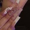 Long Wear Flash Color Diamond Bow False Nails - European & American Style