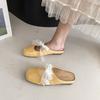 Fashion Baotou Flat Shoes Women Fashion Square Head Shallow Mouth Lace Lace-up Butterfly Knot Soft Sole Non-slip Slippers