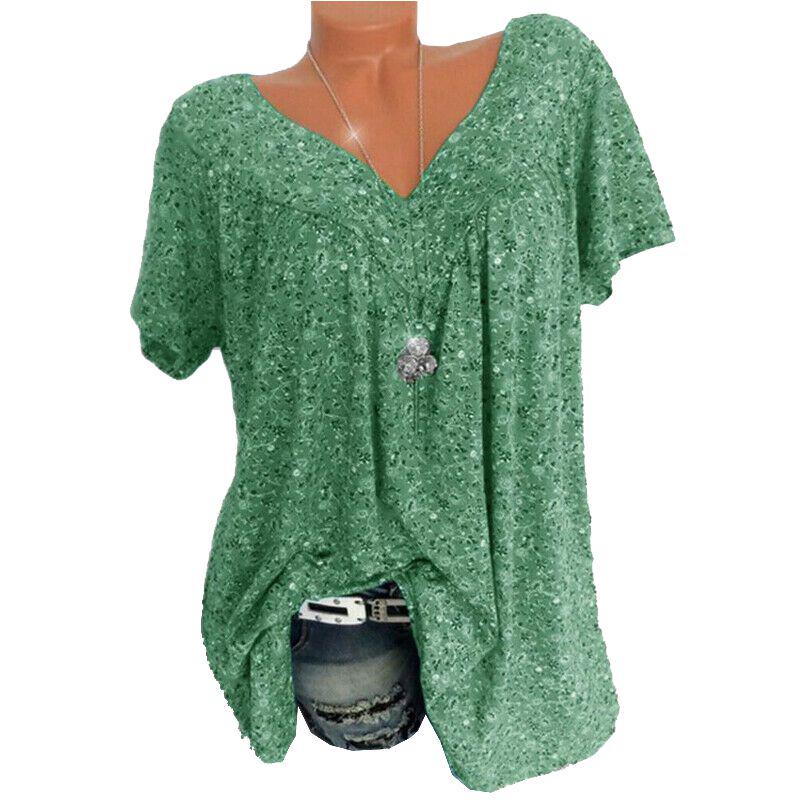 Women V Neck Floral Tee Tshirts Short Sleeve Blouse Summer Tunic Tops Plus Size