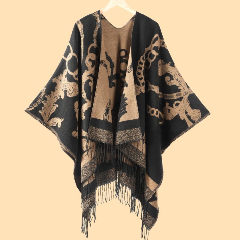 New Product Women's Autumn and Winter Warm Scarf Shawl Cape Fashion Jacquard Fringed Cape Office Warm Blanket
