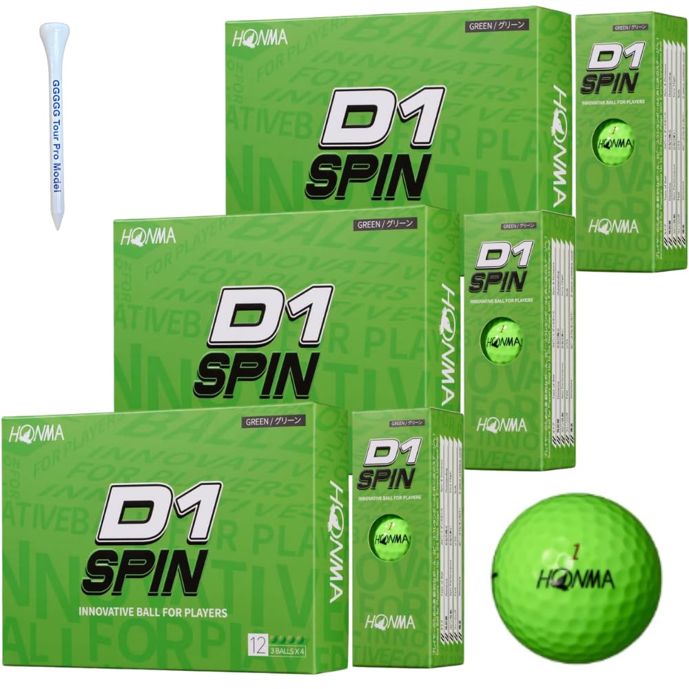 

Honma Golf D1 Spin Golf Balls, Honma Golf, HONMA D-1 SPIN 2023 Green, BT2301, 3 Dozen (36 Balls) [Set] 2-Piece Golf Set (Balls, Wood Tees)
