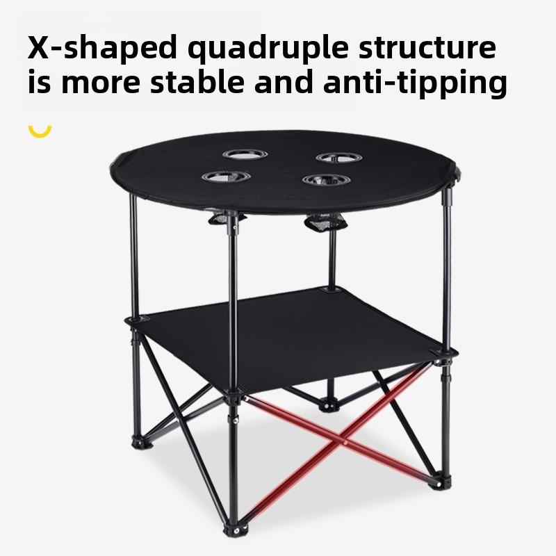 High Carbon Steel Round Folding Camping Table Portable Storage Rack Set for Outdoor Picnic BBQ Strong Load-Bearing Capacity
