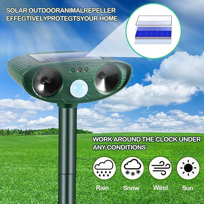 Solar-Powered Ultrasonic Pest & Bird Repeller with Infrared and Flashing Light