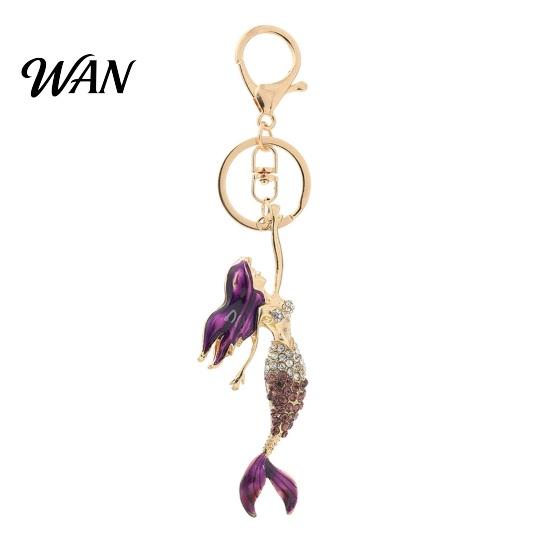 Versatile Keychain Accessory Pendant Sparkling Rhinestones Inlaid Mermaid Design Key Holder Festival Souvenir Gift with Lobster Clasp Lightweight