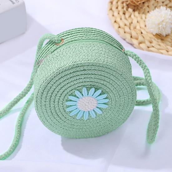 Children Shoulder Bag Straw Woven Flower Decor Pastoral Style Crossbody Bag Zipper Closure Adjustable Strap Sling Bag for Daily Party Work Dating