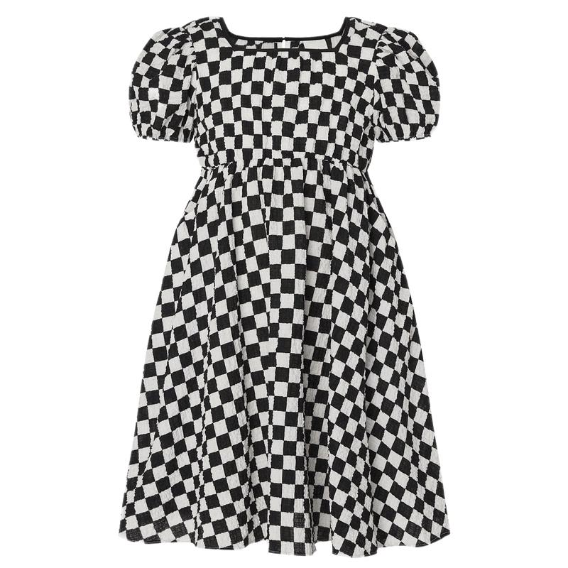 

little MO&Co. Girls Summer Checkerboard Puff Sleeve Dress 100