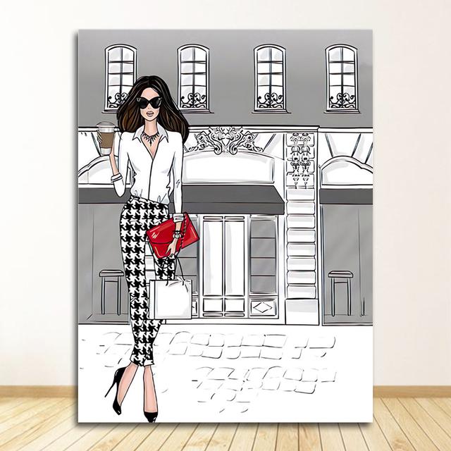 Posters And Prints Wall Pictures For Living Room Fashion Girl Bag Balloon Champagne Salon Wall Art Print Canvas Painting Nordic