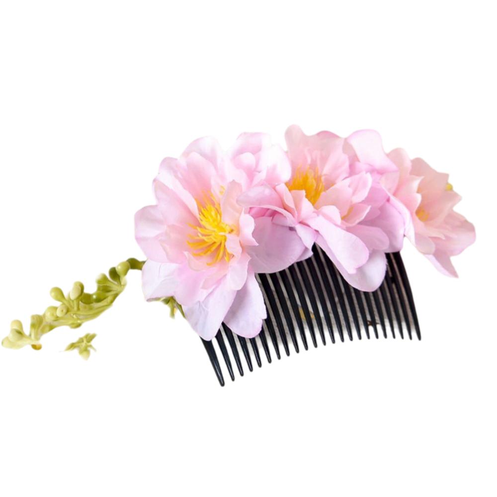 Multicolor Flower Hair Comb Cloth Thai Hair Comb Temperament Hair Accessories  performance clothing