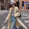 Atmosphere heavy industry lazy rough twist large lapel knitted cardigan lazy temperament casual long sweater jacket