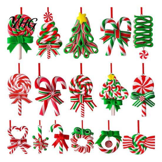 Walking Stick Ornaments 16 Pcs Christmas Lollipop Ornaments, Red Green Striped Peppermint Swirl Candy Cane Party Favors Hanging Decoration,