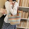 New Rainbow Woven Simple Tote Bag Large Capacity Casual Minimalist Shoulder Bag for Women Straw Woven Beach Vacati Bag