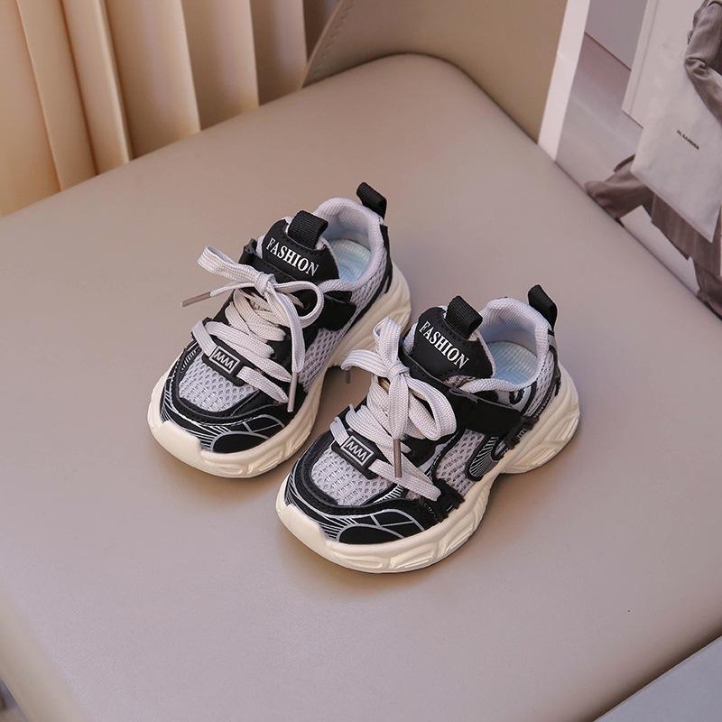 2025 Spring Fashion Lightweight Thick-soled Girls' Dad Shoes Transparent Mesh Breathable Boys' Sports Shoes Anti-child Running Upper