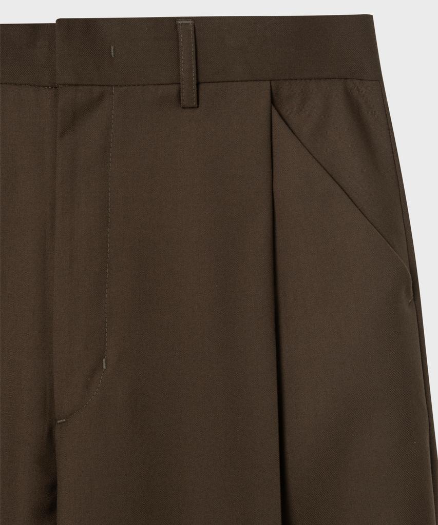 NONBLANK One-Pleat Curved Wide Slacks_Brown