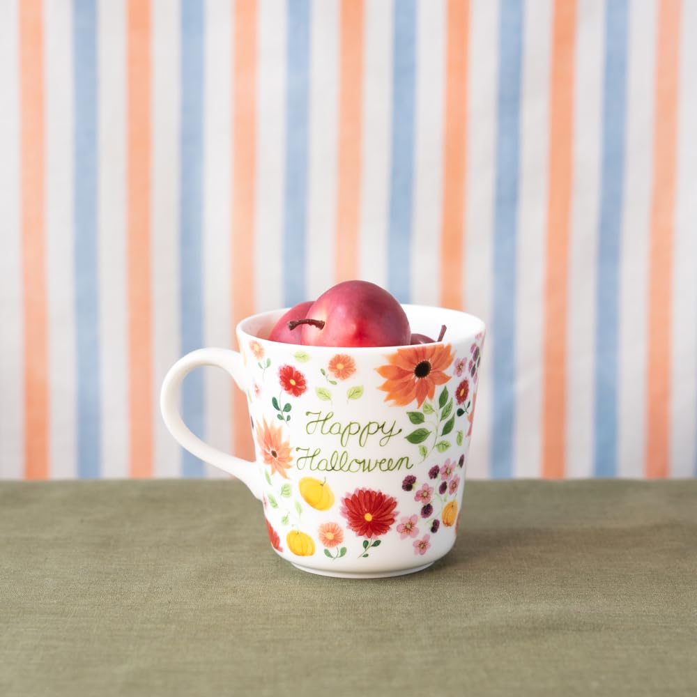 NARUMI Anna Emilia Happy Halloween Floral Microwave and Dishwasher Gift Mug, 340cc, Print, Cute, Large, Safe, Boxed, 52541-2923P