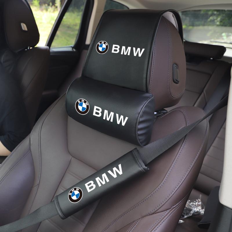 Car Leather Headrest Pillowcase Seat Belt Shoulder Pad For BMW F30 F10 E90 F20 E46 E60 E70 GT Car Interior Accessories Keychain rlzh86
