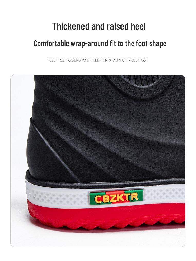 Men's Fashionable Low-Top Waterproof Rain Boots with Fleece Lining, Washable Flat Bottom, Mid-Calf, Ideal for Kitchen, Food Delivery, and Riding.
