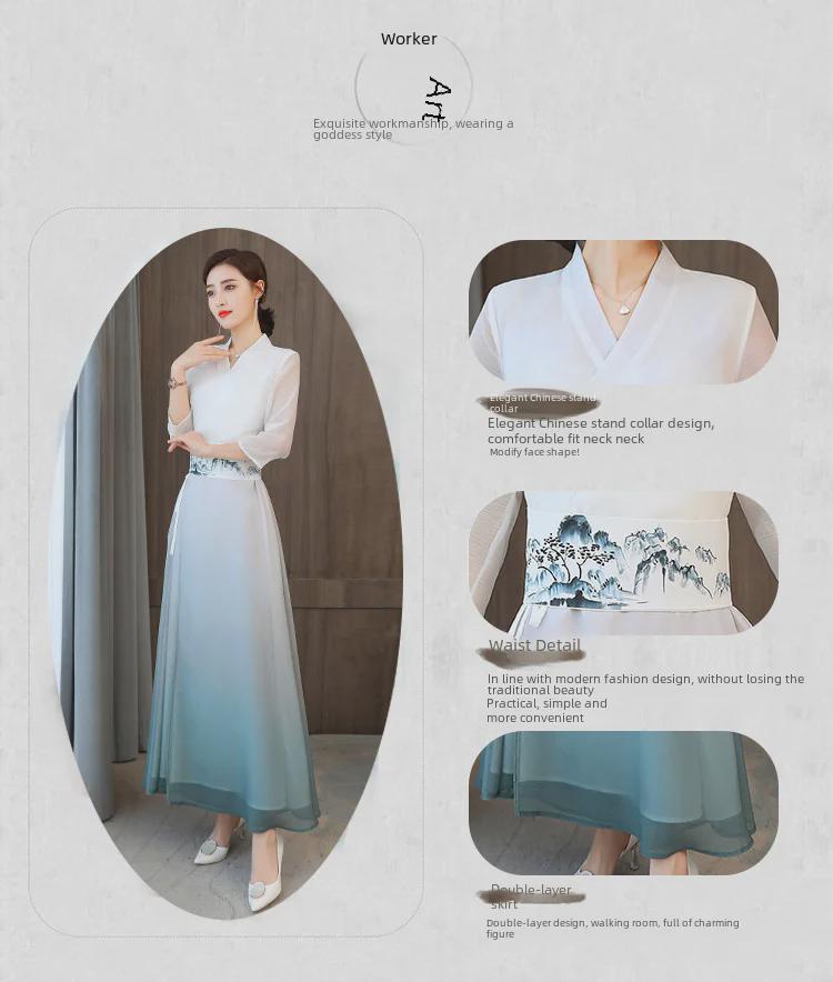 2025 Frühling/Sommer Hanfu-Kleid im chinesischen Stil mit Stickerei und langem Schnürrock