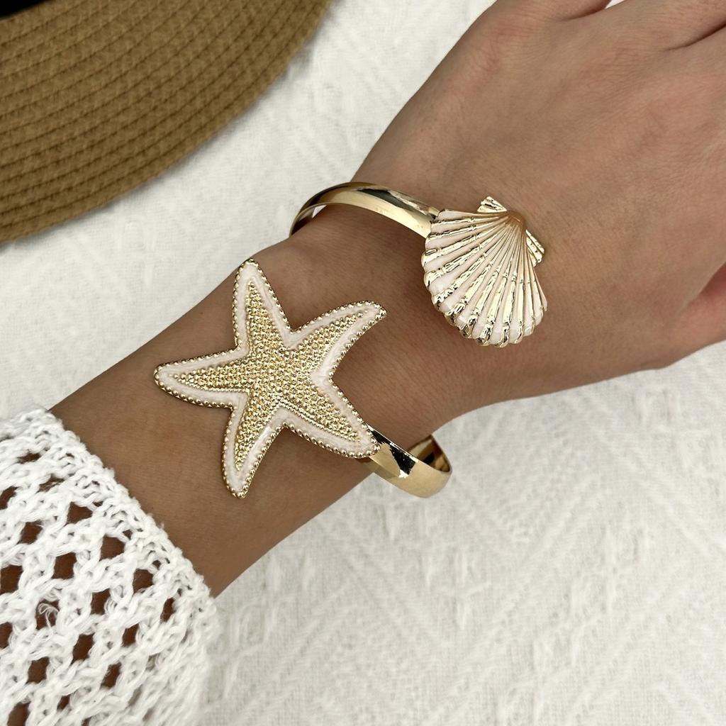 Colorful Enamel Metal Starfish Shell Opening Bracelets For Women Men Summer Vacation Beach Sea Star Cuff Bangle Seaside Jewelry
