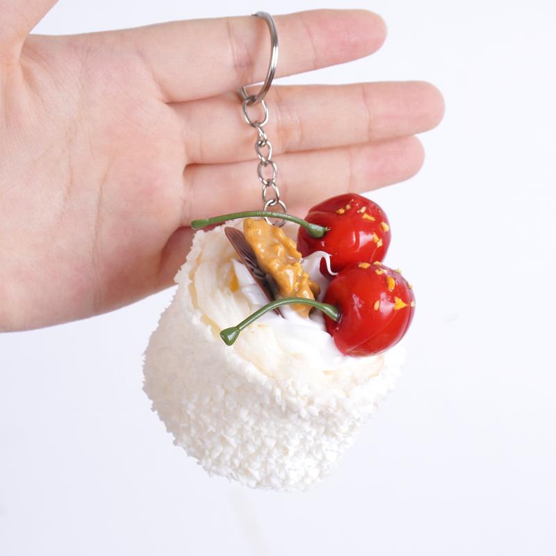 Cute Artificial Mousse Cake Keychain Vivid Fruit Toppings Lightweight Mini Size Pendant for Daily Bag Decoration Friend Gift