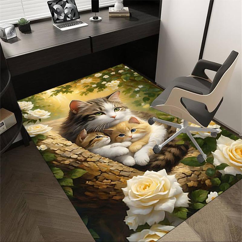 

1PC cat family Non-Slip Floor Carpet Compatible for Office&Living Room&Bedroom&Dining room - Flat-Weave Machine-O360 60cm by 90cm