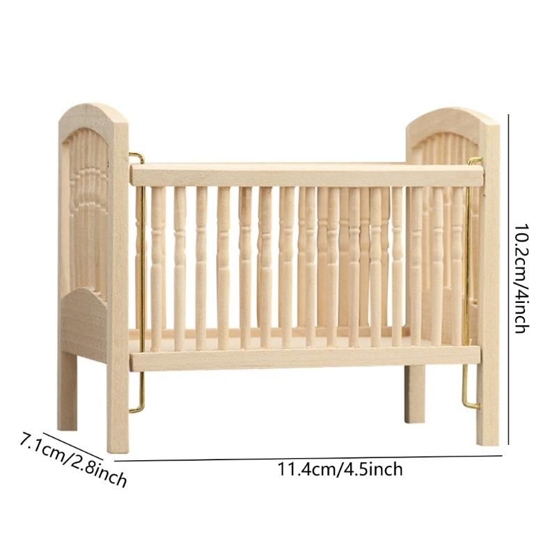 Realistic Baby Dollhouses Miniature Furniture 4.5inch Wooden Cradle Bed For 1/12 Scale Dollhouses Scene Decoration