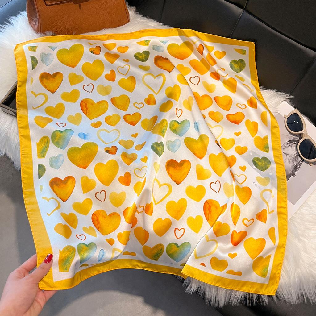 New Love Print 70*70cm Silk Satin Hair Scarf Women Handkerchief Printed Female Square Head Bandana Small Neck Muffler Hijab Lady
