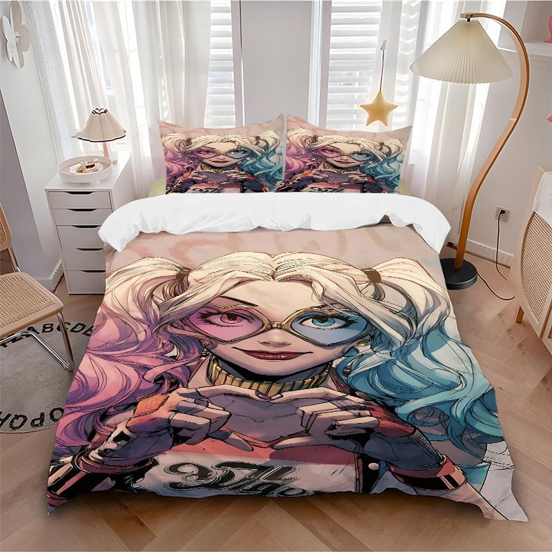 

3pcs Harley Quinn, Clown Bedding Set, Soft Polyester Duvet Cover and Pillowcases Machine Washable Seasons all suitable & Guest Room Decor284 135x200cm
