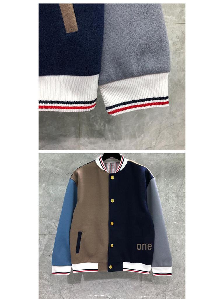 TIME BREATHE Men's Autumn/Winter Woolen Color Block Stand Collar Jacket