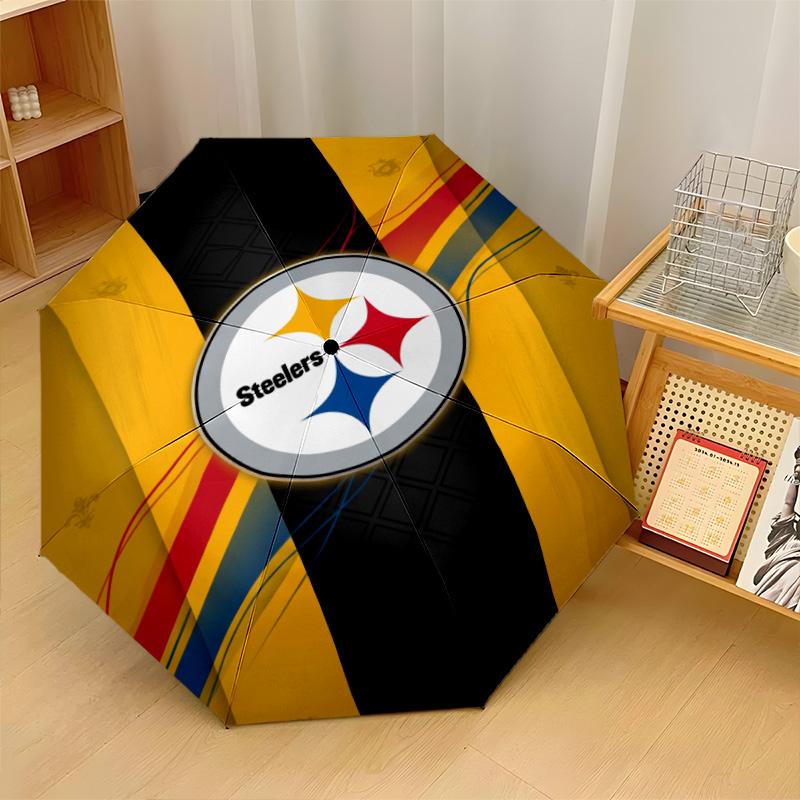 Pittsburgh Steelers Print Auto 8?Ribs Folding Umbrella Wind Resistant Lightweight Automatic Umbrella For Daily Travel