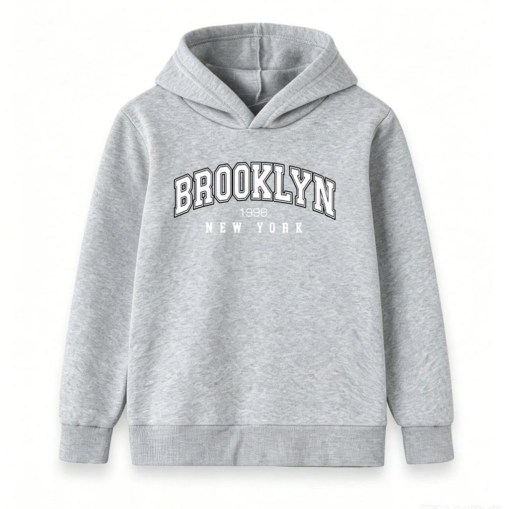 Kids Boys Girls Hoodie Sweatshirt, Retro BROOKLYN New York 1998 Letter Print Pullover Top, Casual Long Sleeve Lightweight Hooded Sweatshirts for