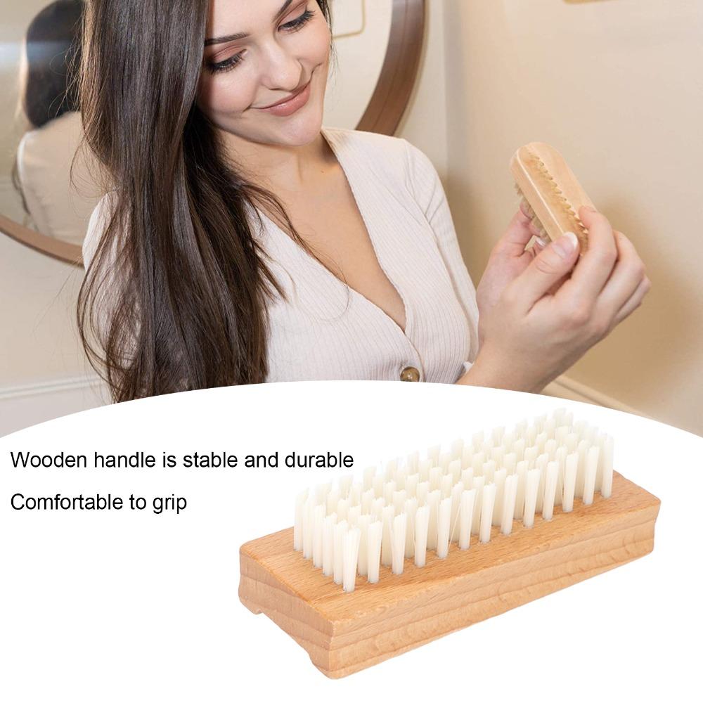 Wooden Handle Double Sided Nail Brush Nylon Bristles Cuticle Cleaning Brush Manicure Pedicure Care