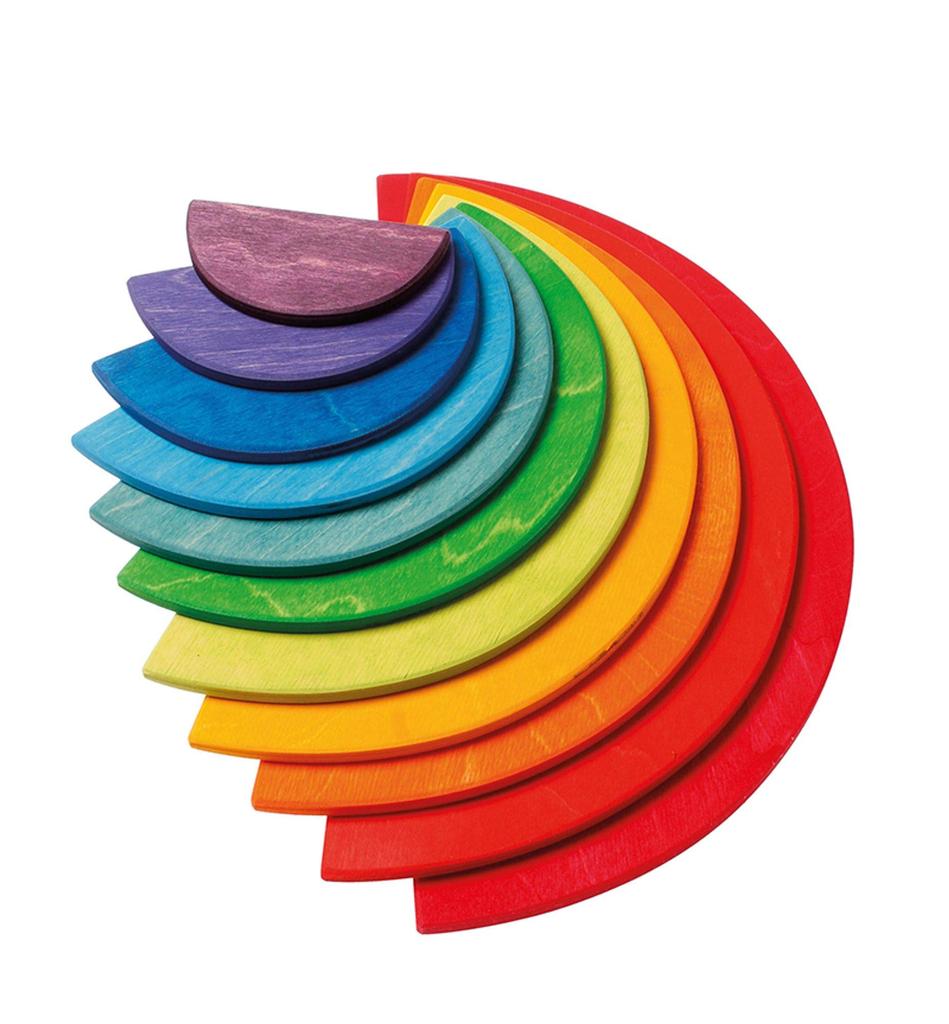 Grimm's Rainbow Semi-Circle Wooden Building Blocks, Educational Toy, Pretend Play Board, 18.5cm H x 37cm W x 0.8cm D (Largest Part)