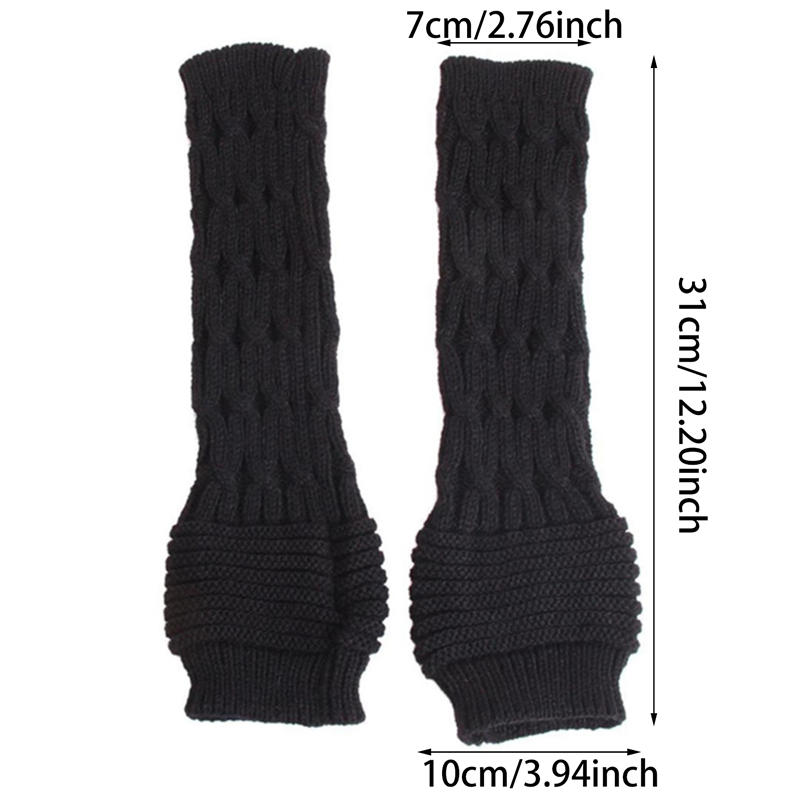 Women's Knitted Long Hand Gloves Warm Embroidered Winter Gloves Fingerless Arm Sleeve Wrist Guard