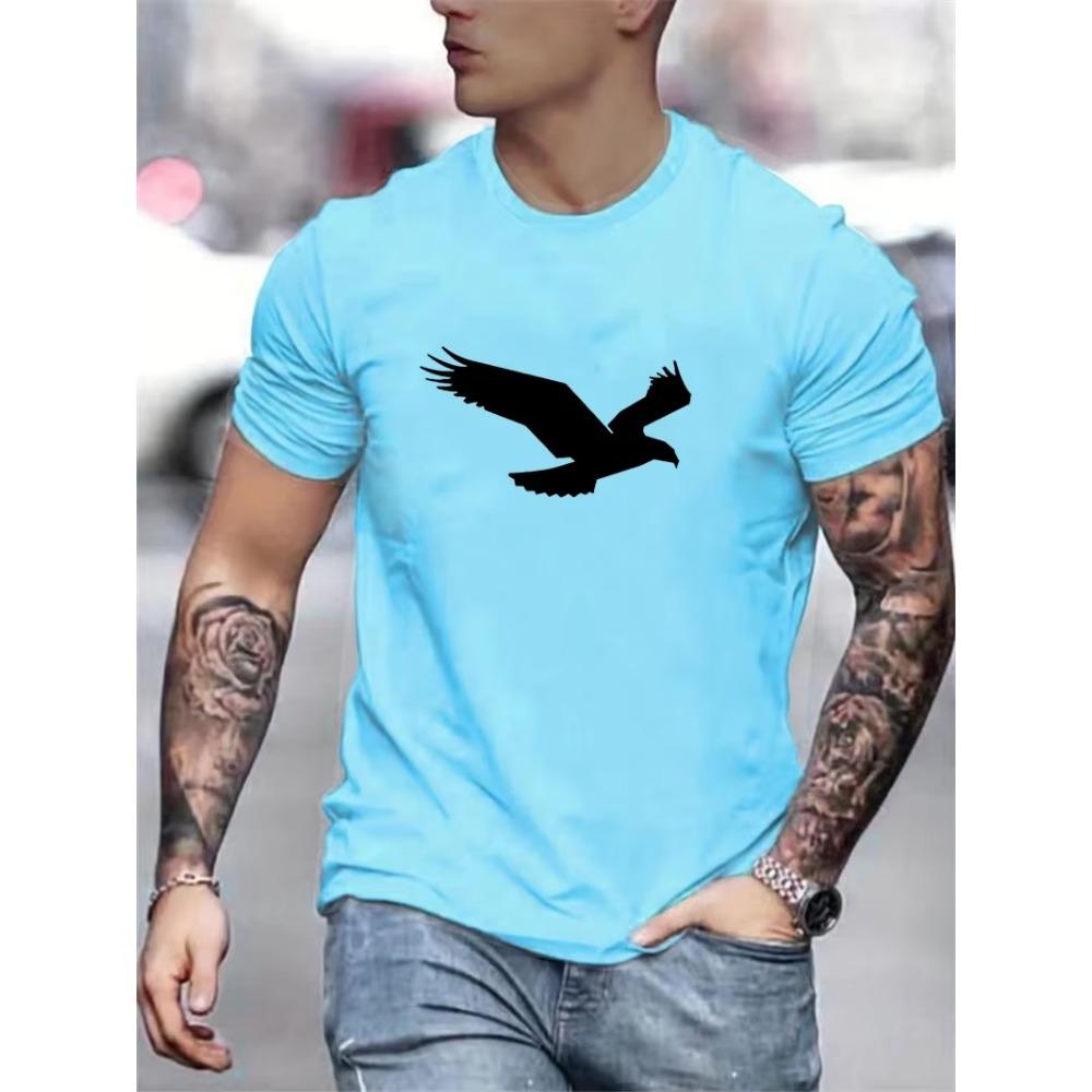 Men's Summer Loose Size 100% Cotton Eagle Pattern Printed Round Neck Short Sleeve Breathable Casual Fashion T-Shirt T-shirt Top