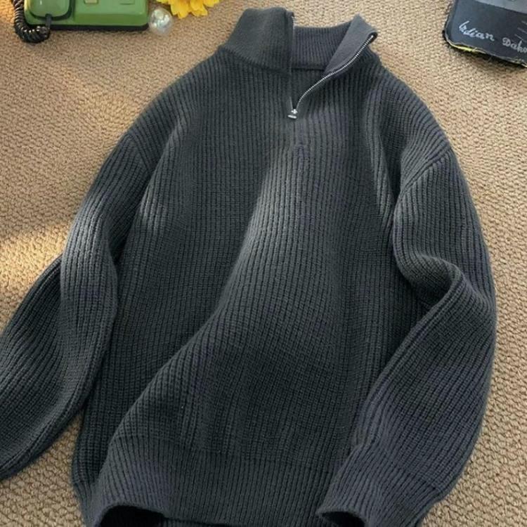 Autumn Winter New Fashion Long Sleeve Stand Up Collar with Half Zipper Sweaters Men's Clothing Casual All-match Knitting Tops