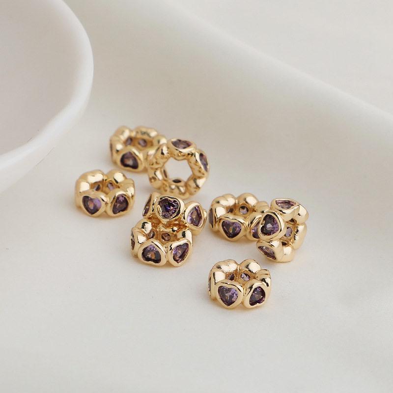 14K Gold Plated Bunte Zirkon Herz Abstandshalter Perlen für DIY Schmuck Zubehör