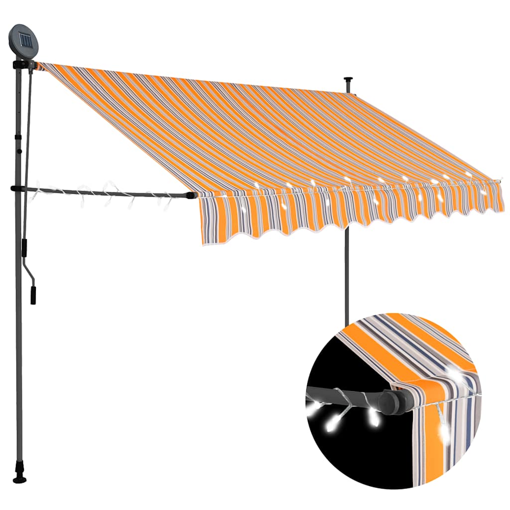Vidaxl Ręcznie Zwijana Markiza Z Led, 300 Cm, Żółto-Niebieska