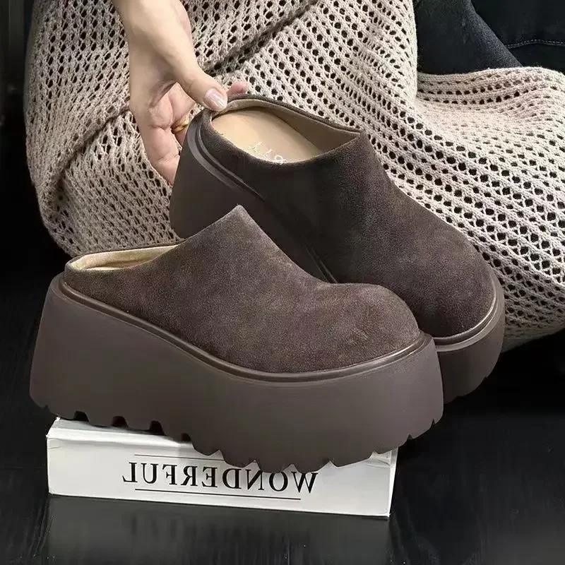 Slippers Female Shoes On Sale Winter Retro Round Toe Women's Thick Sole Slippers Warm Ladies Outer Wear Slippers