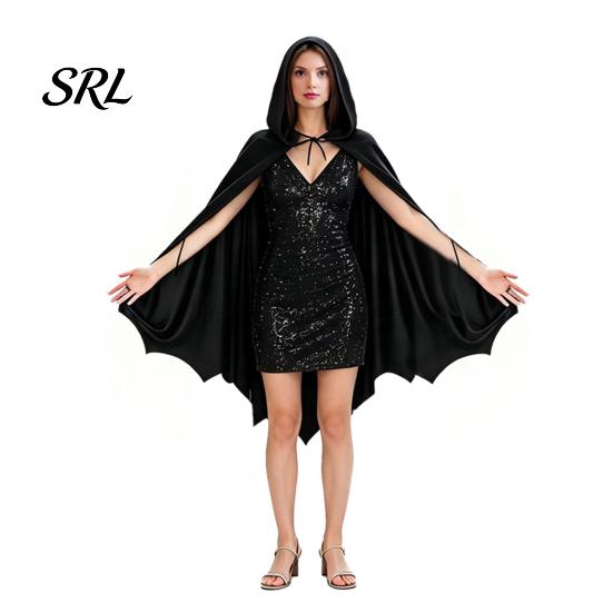 Schwarze Fledermausflügel für Party Halloween Flügelumhang, Kostüm für Erwachsene Kinder mit Kapuze Festliches Trick or Treat Outfit Cosplay Umhang Langlebig Wiederverwendbar