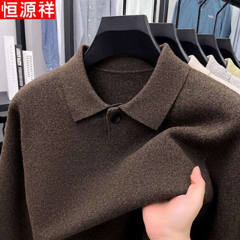 

Hengyuanxiang Men s Thickened Warm Long-Sleeve Knit Polo Shirt XL