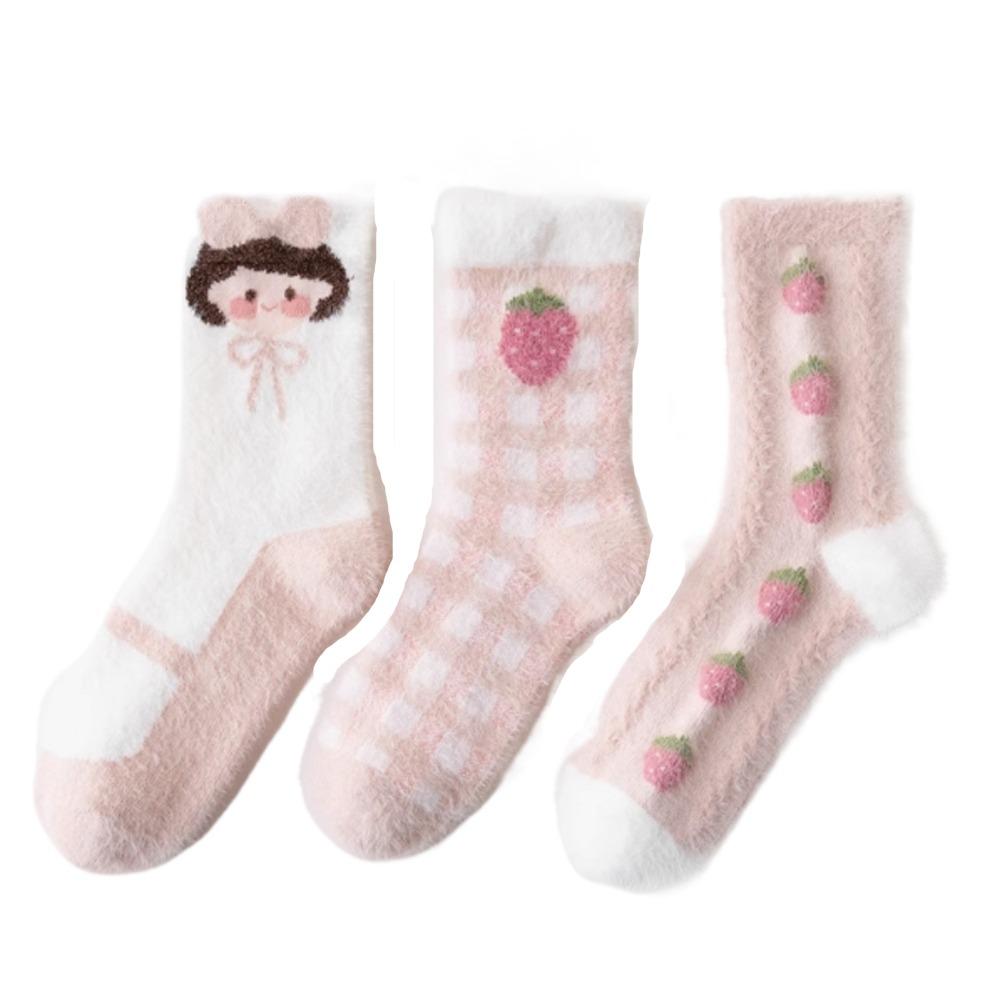 

3 пары утолщенных носков из норкового меха в полоску, зимние напольные носки, милые носки для сна, для женщин и девочек